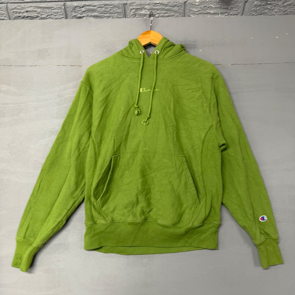 Champion Reverse Weave Hoodie Lime Green Mens Medium Pullover Sweatshirt - Picture 2 of 4